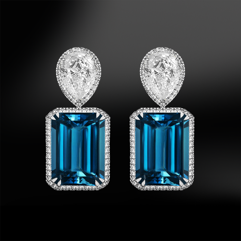 octagonal london blue topaz pear shape diamonds platinum gold engagement wedding drop earrings november birthstone