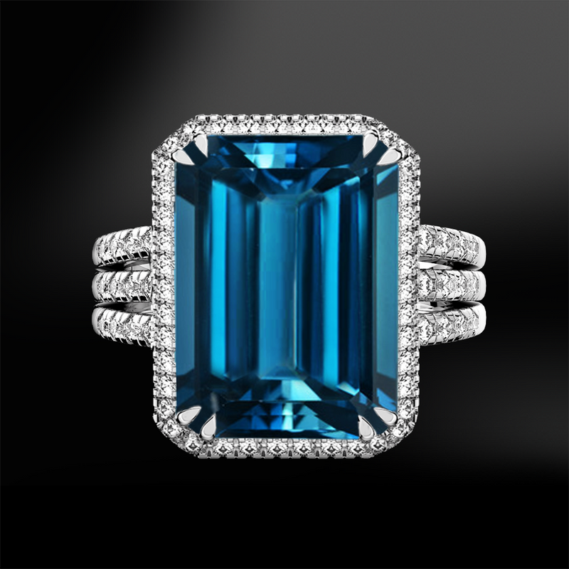 Octagonal London Blue TOPAZ and DIAMOND Ring