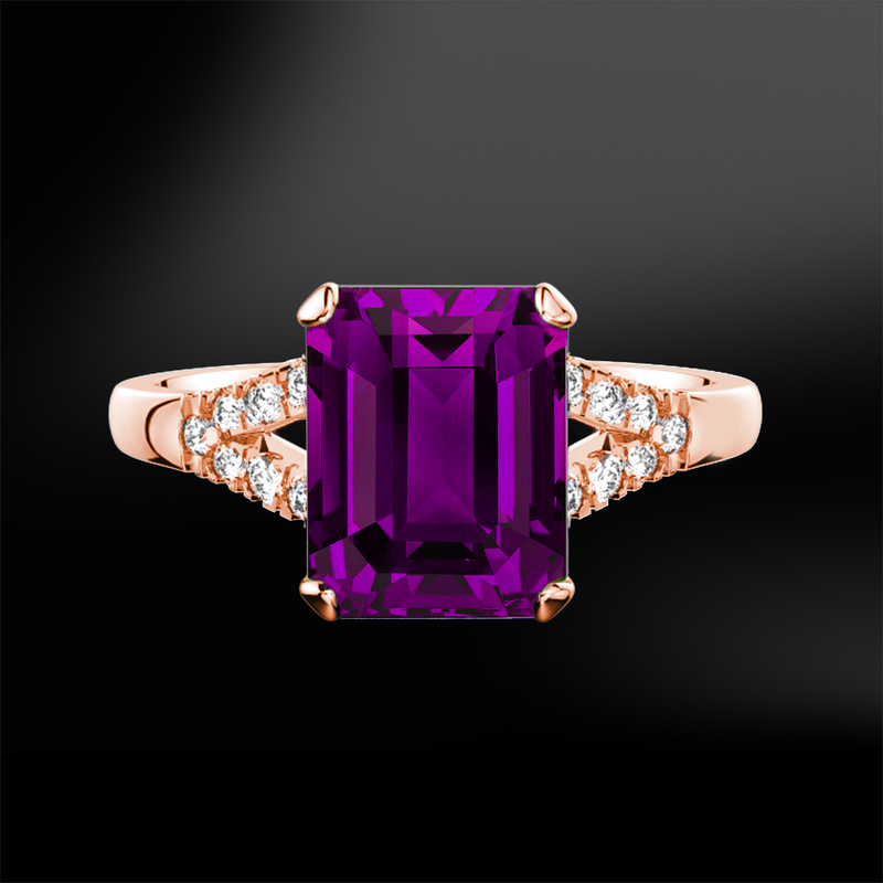 emerald octagonal cut amethyst diamond wedding engagement rose gold ring february birthstone